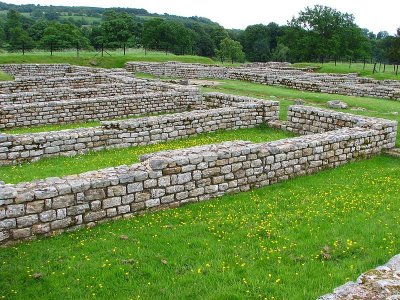 Roman ruins near Hadrians Wall Northumberland England.