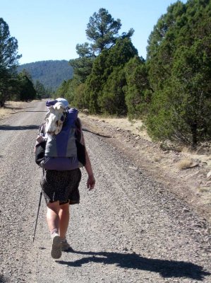 Martina hikes with skull!