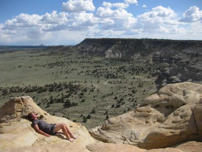 Martina relaxes on the mesa edge