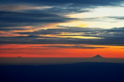 Mt Hood and Jefferson at colorful sunset