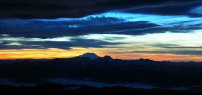 Mt Rainier and Mt Stuart at sunset