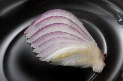 Red Onion on Black Plate