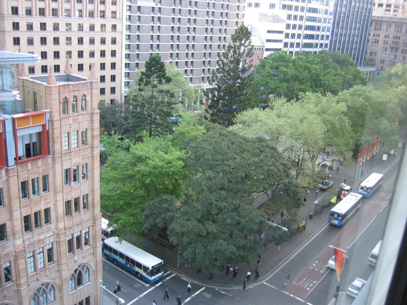 A view of the street below from our hotel room (Travelodge Wynyard)