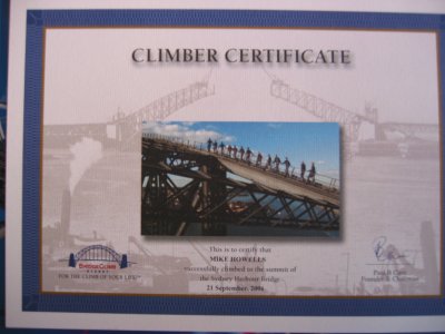 Bridge climb certificate (Chelle got one too)