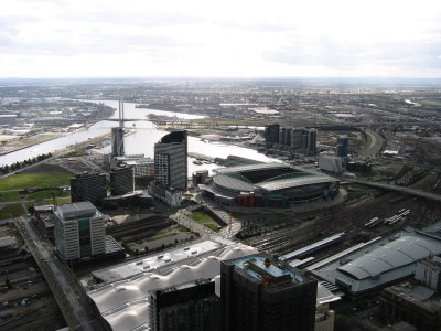 An aerial view of Melbourne from the Rialto Tower observation deck from the 55th floor