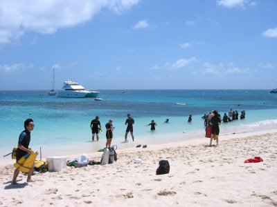 Our group gets ready to snorkel. Ocean Spirit is one of only 3 vessels permitted physical access to the Cay