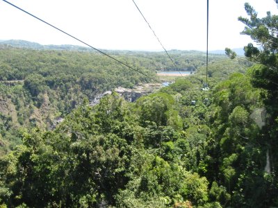 A zoomed-out view of Barron Falls and the hydroelectric dam