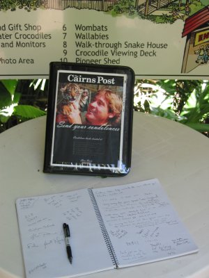 Steve Irwin's death hit Australia hard. This was a condolence section in one of the parks we visited