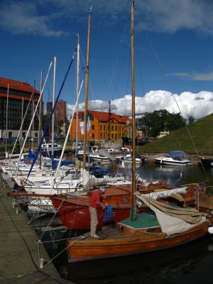 Row of private boats off the former castle