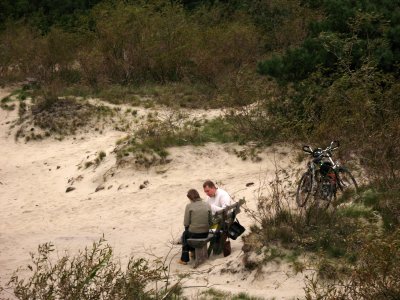 Having a meal break on the sand's edge