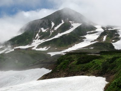 The mountain peaks appear