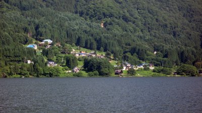 Lakefront houses on the hillside