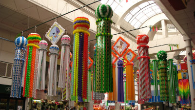 Rows of streamers in the arcade