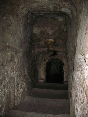 Steps down into the cave church