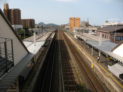 Above the tracks at Ōmi Hachiman station