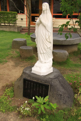 Mary statue on the grounds of the church