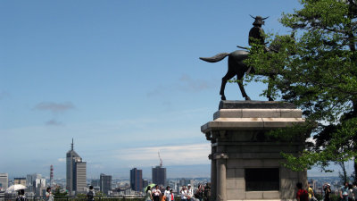 Statue of Date Masamune with Sendai skyline