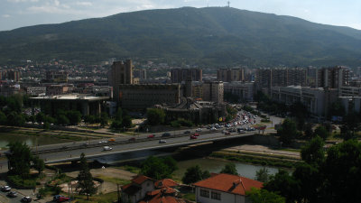 View over downtown Skopje and Mt. Vodno