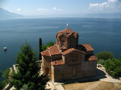 View over Sv. Jovan-Kaneo to the lake
