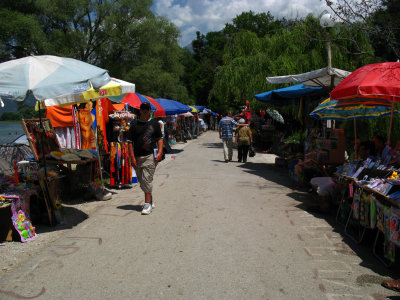 Rows of souvenir stalls at Sveti Naum