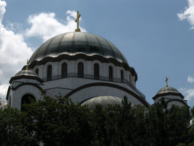 Dome of Sveti Sava peeking over the trees