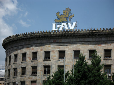 LAV beer advertisement atop the Central Post Office