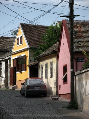 Pastel-colored old houses in a Zemun backstreet