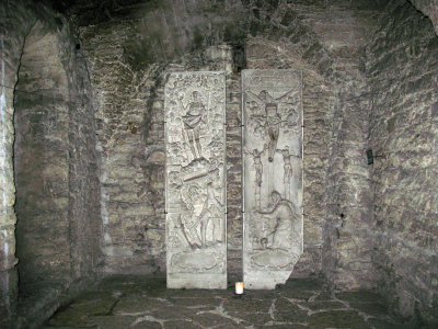 Pair of stone carvings in the monastery