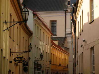 Receding lanterns on an Old Town lane