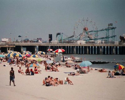 Bathers and amusement pier, PhotoShopped