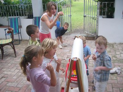 Neighbourhood kids painting in our patio