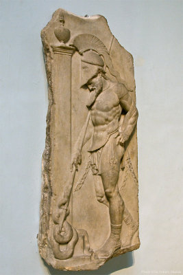 Marble relief of a warrior