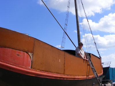 July 16 Jacquie working on the Dutch barge