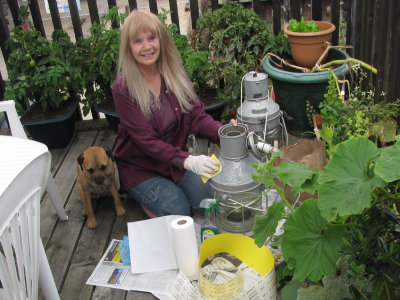 Arnie and I working on Colin's lanterns for the dutch barge
