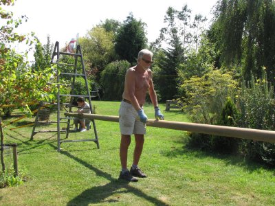 Working on sanding for the dutch barge