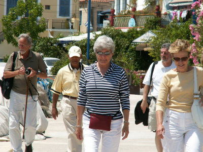 Crossing the street in Poros
