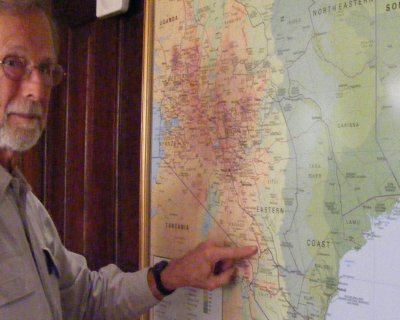 Pointing out Campi ya Kanzi on the map