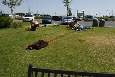 Sean and buddy packing their chutes