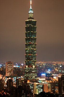 View of Taipei 101 at night from Elephant Mountain