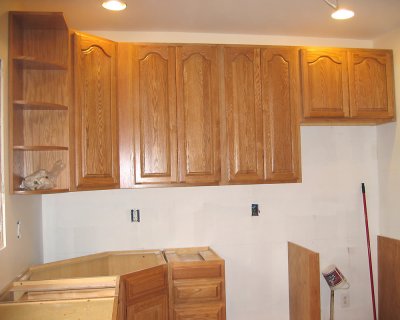 Upper cabinets waiting for crown molding