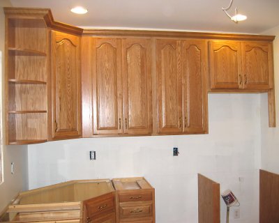 Upper cabinets with crown molding