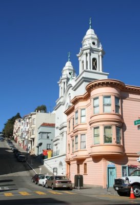 Victoria house on steep road, San Francisco, California