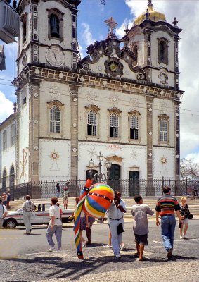 Phonebox and church in Salvador de Bahia-Brazil