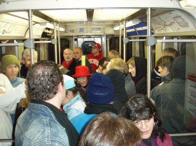 Standing room only on the Blue Line train to the start