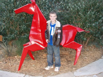 Chandler with The Red Pony Sculpture