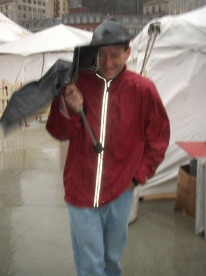 The fierce winds destroyed Bob's umbrella