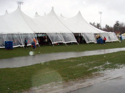 A 3 hour wait at the athlete's village in the wind, rain, and mud