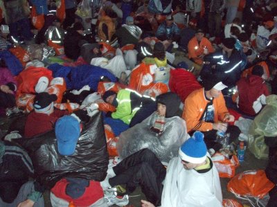 It looked like a refugee camp for runners!