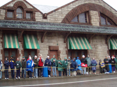 Mile 6 - Spectators in front of the Framingham Train Station