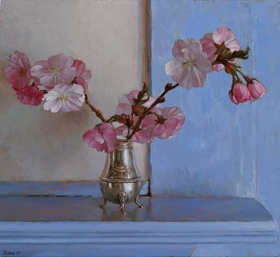 7. Cherry Blossoms on  Blue Mantle 10 3/4 x 11 1/2
